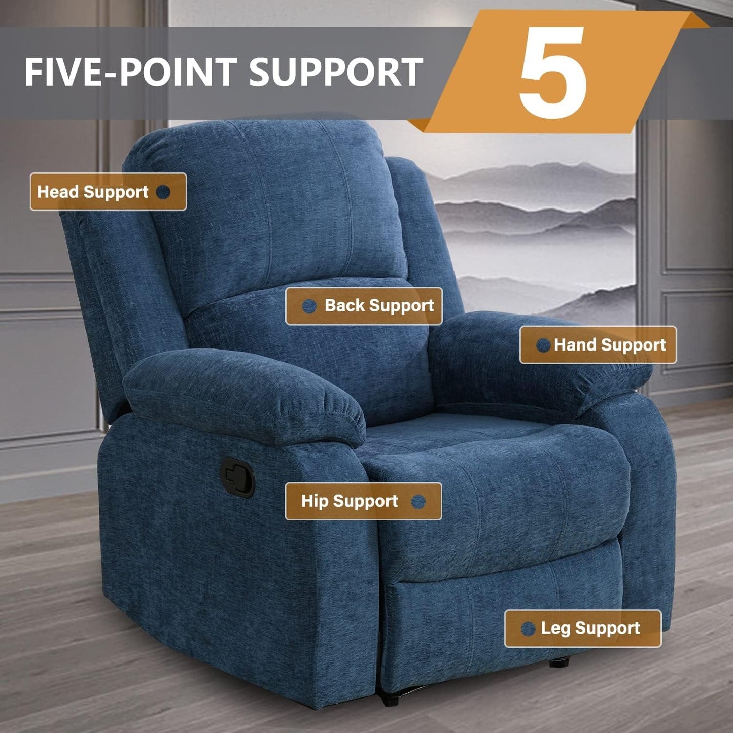 Recliner Sofa Set Living Room Furniture, Microfiber Fabric Reclining Sofa Set, Recliner Couch Set with Cup Holders for Office Home (Sofa and Chair Set, Blue)-4