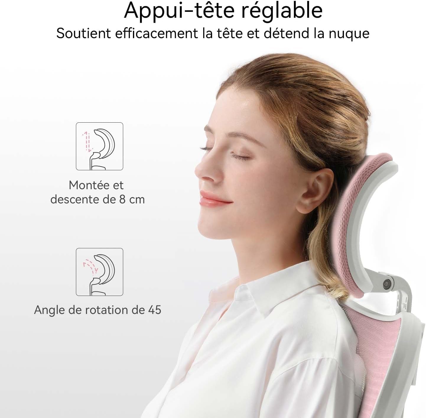 M18 Ergonomic Office Chair, Computer Desk Chair with Adjustable Headrest and Lumbar Support, High Back Executive Swivel Chair for Home Office (Light Pink)-2
