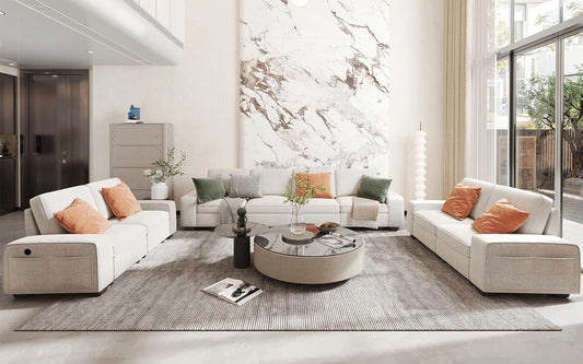 Beige U Shape Sectional Sofa for Living Room/Office 8 Seater Sofa Sets with Large Storage Space Comfy Chenille Cover (4-Seat Modular Sofa & 2×Loveseat Couch)-1