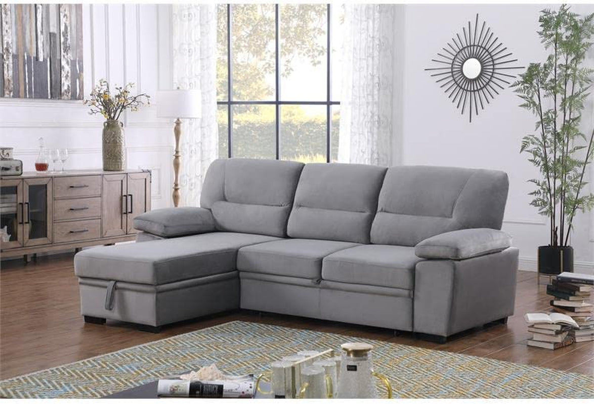 Gray Velvet Reversible Sleeper Sectional Sofa-1