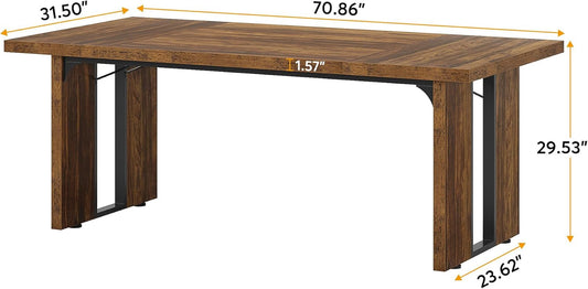 71" Large Dining Table for 6 to 8 People, Rustic Farmhouse Style Dinner Table, Rectangular Dining Table for Kitchen, Dining Room & Living Room-1