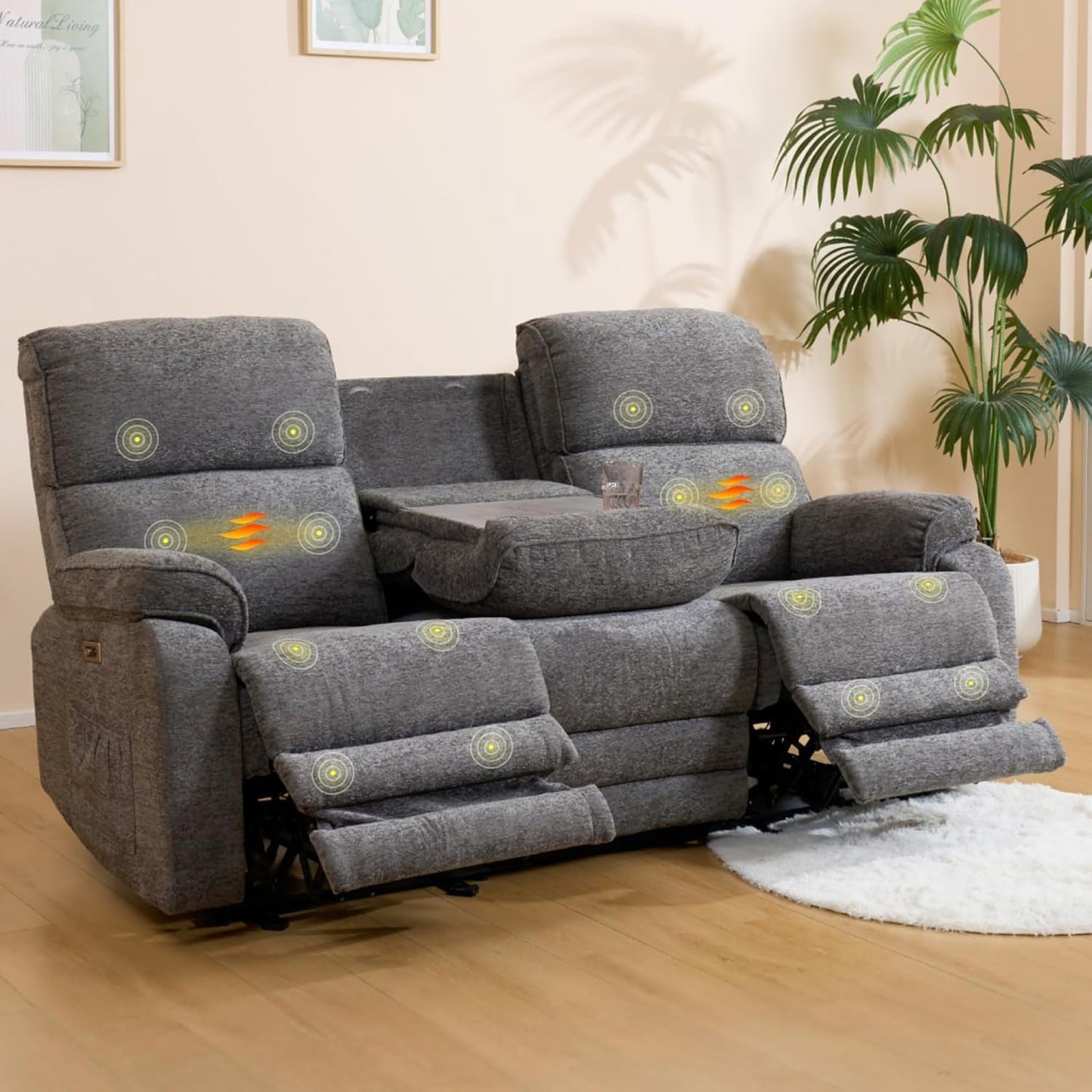 FLEXISOPT Power Recliner Sofa Couch, Electric Recliner Sofa W/Massage & Heat, Charging Ports, Cup Holders, Zero Gravity Home Theater Seating Couch for Living Room, Dim Grey (XS4)-0