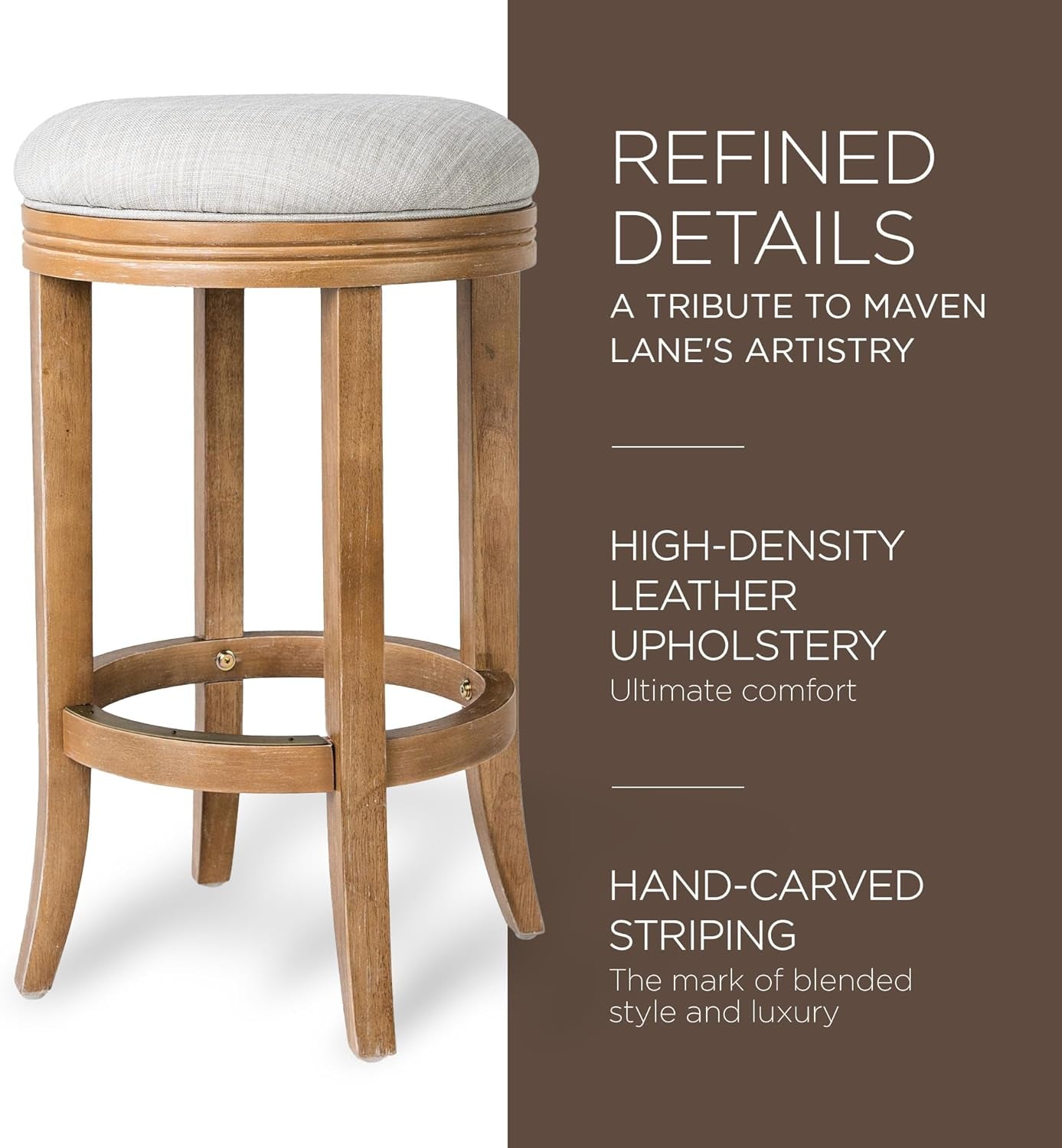 Eva 31 Inch Tall Bar Height Rotating Backless Barstool in Weathered Oak Finish with Sand Color Fabric Upholstered Seat-4