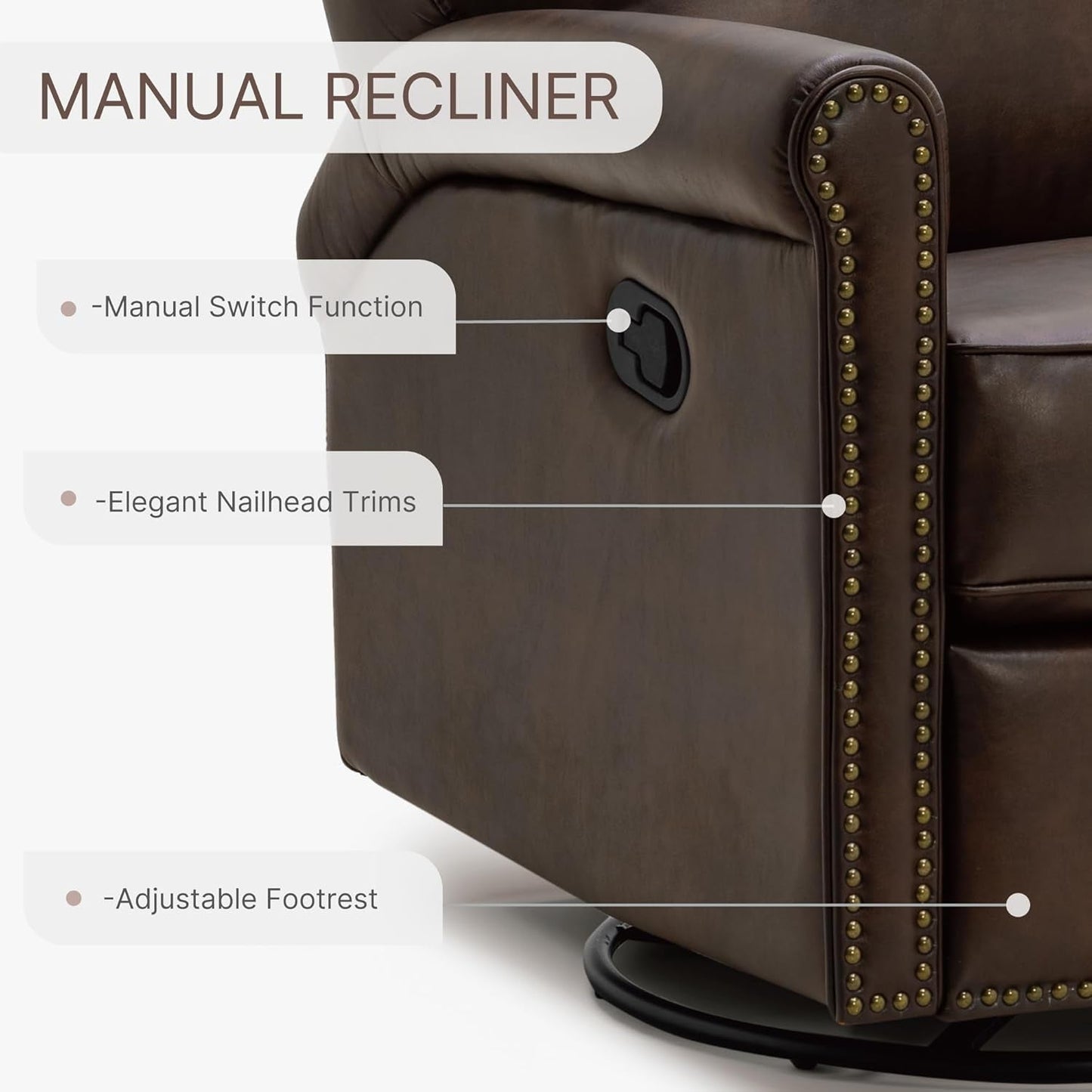 Large Leather Recliner Chair Faux Swivel Rocker for Adults Manual Sofa for Living Room Bedroom Home Theater Seating-4