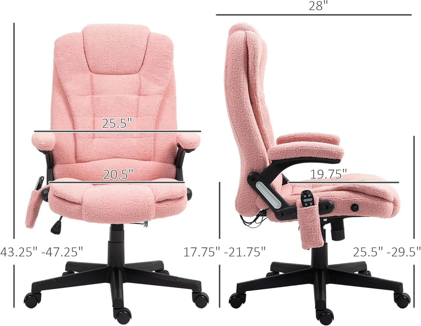 6 Point Vibrating Massage Office Chair with Heat, Velvet High Back Executive Office Chair with Reclining Backrest, Padded Armrests and Remote, Pink-2
