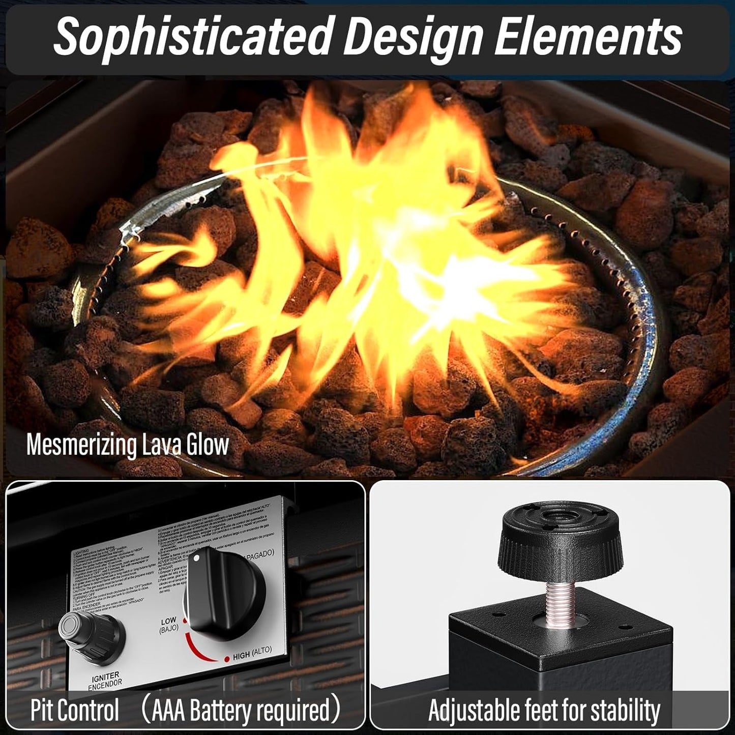 5 Pieces Outdoor Patio Furniture Set with 50000 BTU Propane Fire Pit Table, Deep Seating Wicker Swivel Rocker Chairs and Loveseat Glider Patio Conversation Set for Deck Poolside Backyard Beige-4