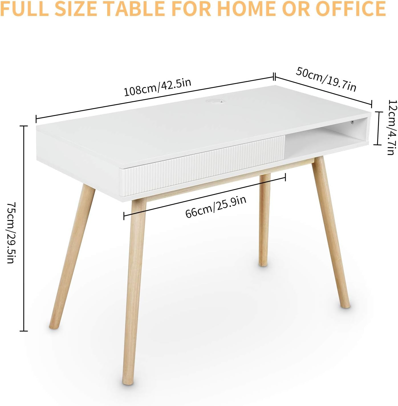 White Desk Mid Century Modern Desk Wooden Desk with Drawer Small Office Desk Mid Century Computer Desk White Makeup Table-1