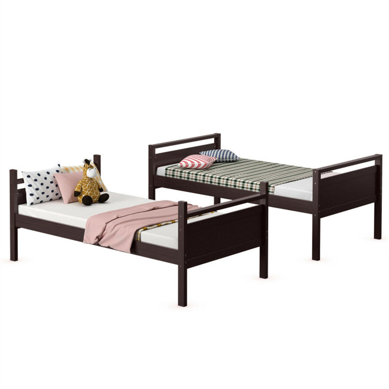 Twin over Twin Bunk Bed with Ladder and Guard Rail-2