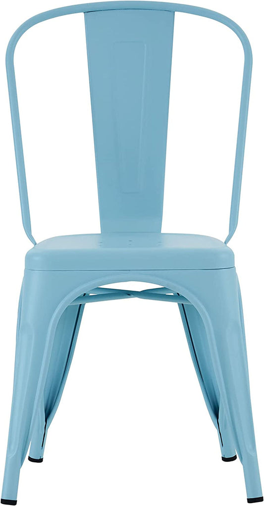 Set of 4 Metal Dining Chairs, Farmhouse Tolix Style, Indoor/Outdoor, Blue-1