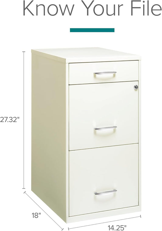 Hirsh 18" Deep 3-Drawer Contemporary Metal File Cabinet, Letter Size, Smooth Glides, for Small Office/Home Office, in Pearl White-1