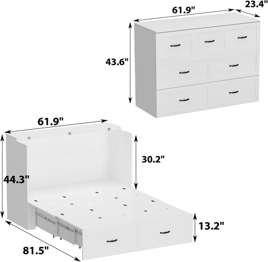 Queen White Foldable Murphy Bed with Power-1