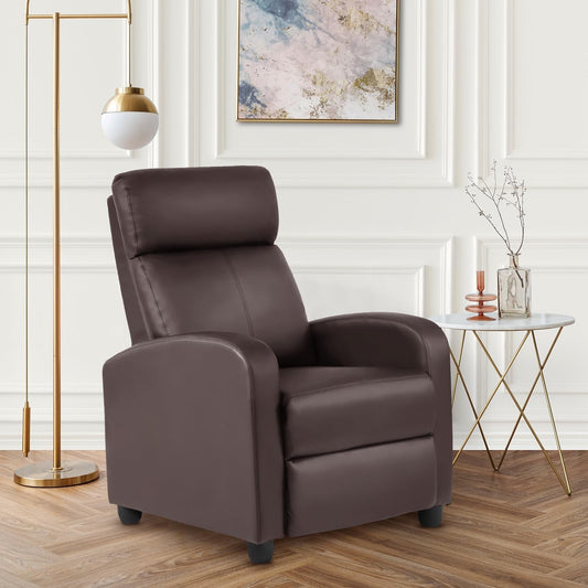 Recliner Chair Massage Chair Reading Chair Reclining Sofa Home Theater Seating with Lumbar Support Massage and Padded Backrest for Living Room and Bedroom (Leather, Brown)-1