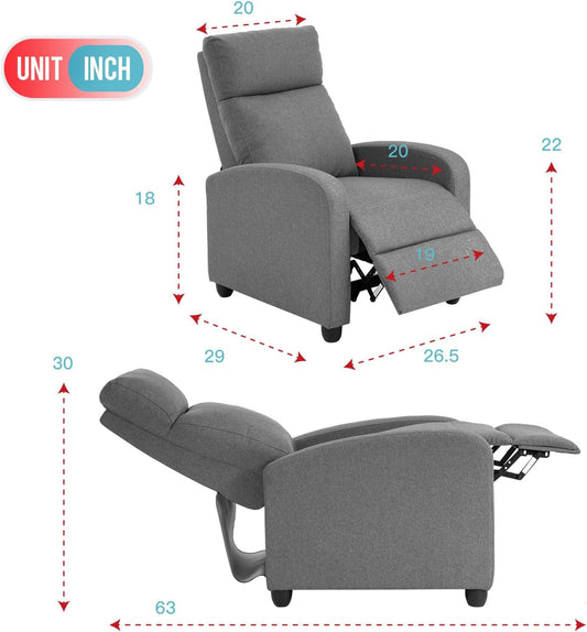 Recliner Chair Single Reclining Sofa Home Theater Seating with Lumbar Support and Padded Backrest for Living Room and Bedroom (Fabric, Grey)-1