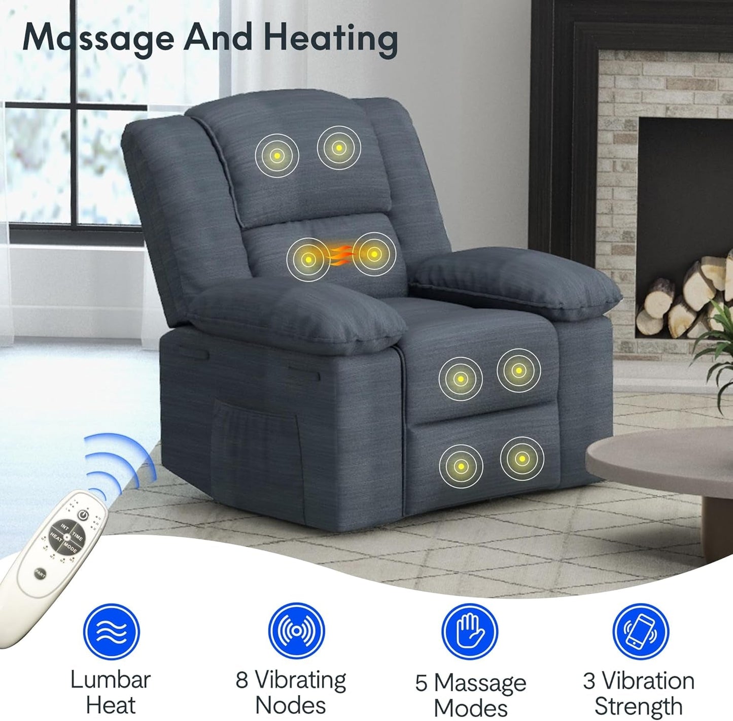 XRC2 Rocker Recliner Chair for Adults - Massage Rocker Recliner Chair W/Heat & Vibration, 270° Swivel Manual Rocking Chair Single Sofa for Living Room Bedroom(Grey)-4