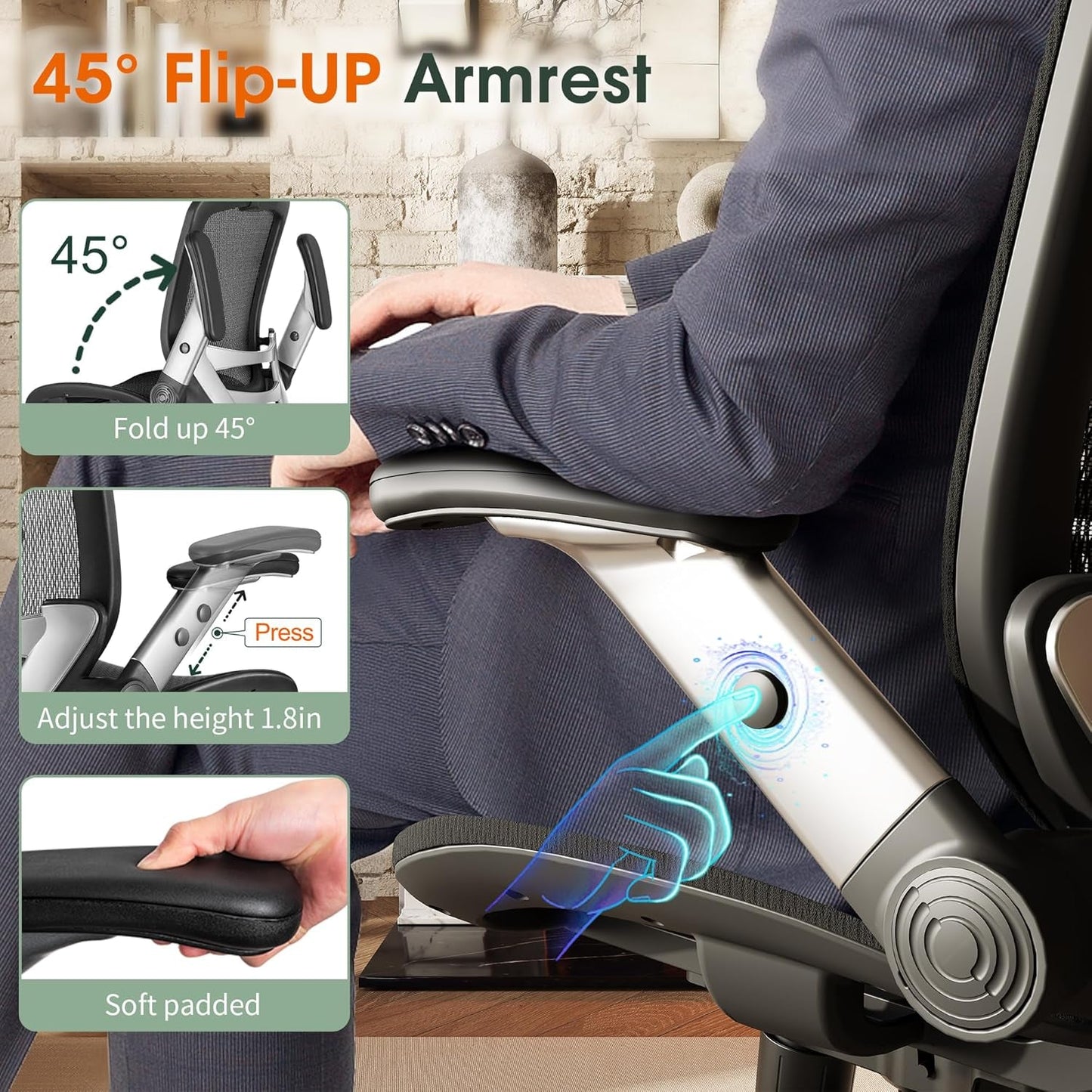 Big & Tall Mesh Office Chair, Ergonomic, Headrest, Tilt-3