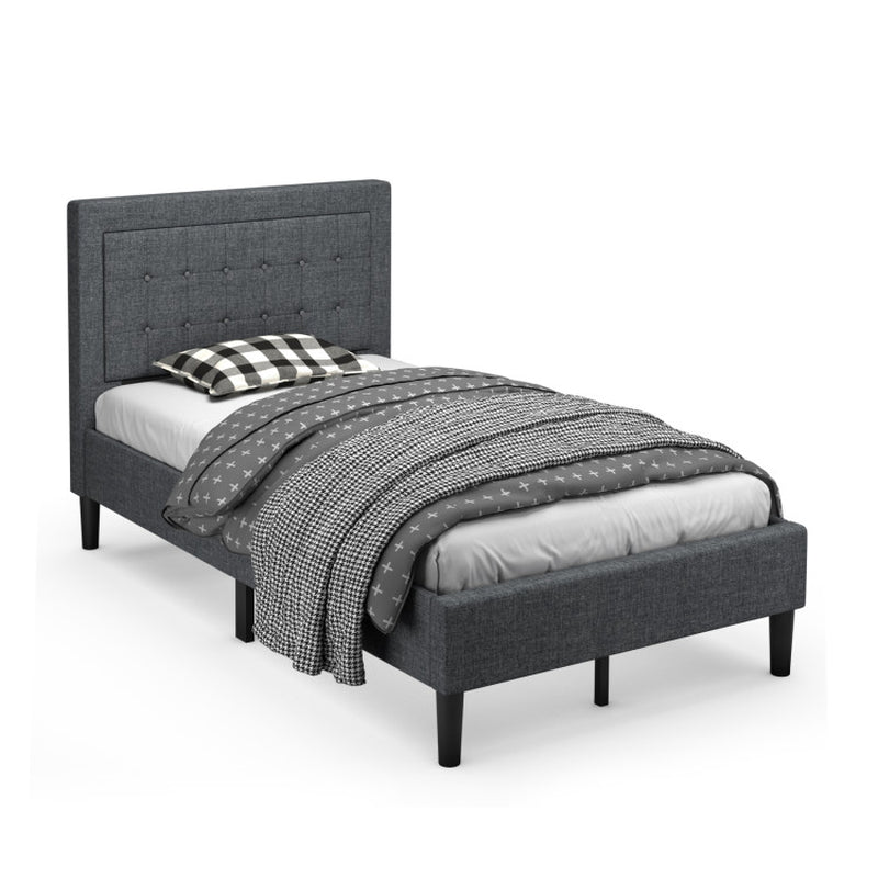Twin Size Upholstered Bed Frame with Button Tufted Headboard-4