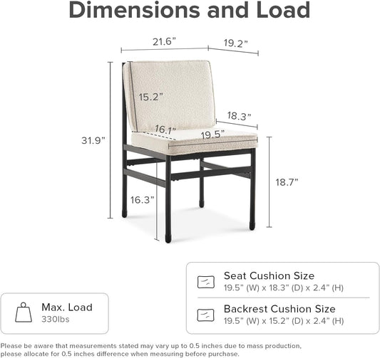 Odelia Dining Chairs, Kitchen Chairs, Dining Room Chairs, Black Dining Chairs, Sturdy Bifma-Certified Rust-Free Metal Frame and Removable Cushion Covers (2, Pearl White Boucle, One Size)-1