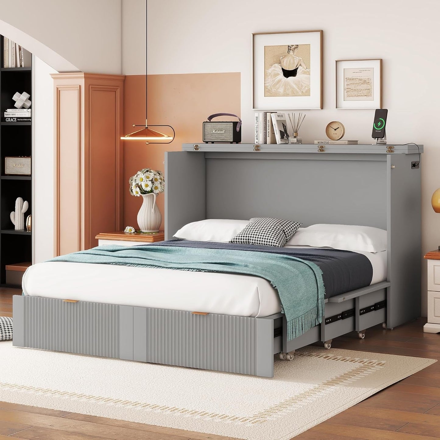 Full Size Murphy Bed Chest with Storage and Style-9