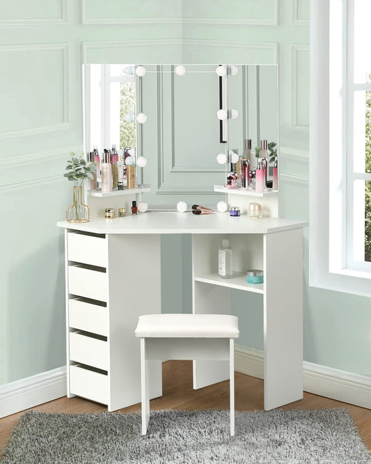 Vanity Desk Set with Lighted Mirror & Shelves-1