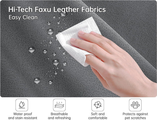 3 Pieces Living Room Furniture Small Sofa Set, Faux Leather Comfy Couch Set Modern Minimalist Upholstered with Metal Legs for Bedroom, Apartment Office, Grey-1