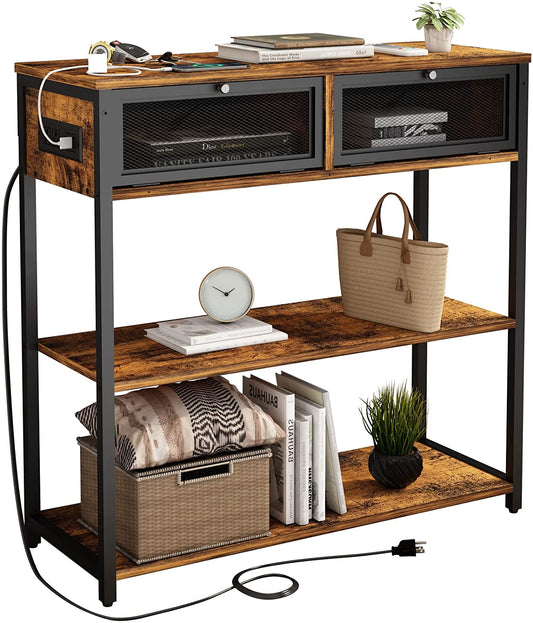 Charging Console Table with Storage Shelves-1