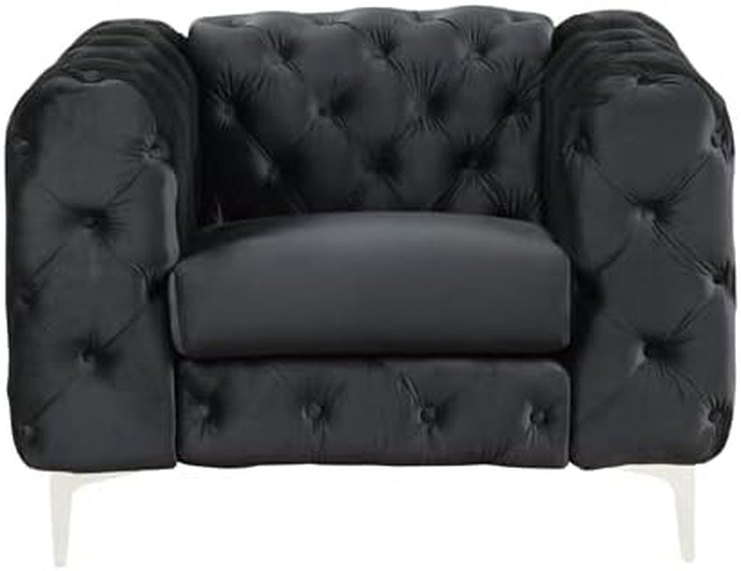 3-Piece Couches Velvet Fabric Living Room Furniture Set -Black-4