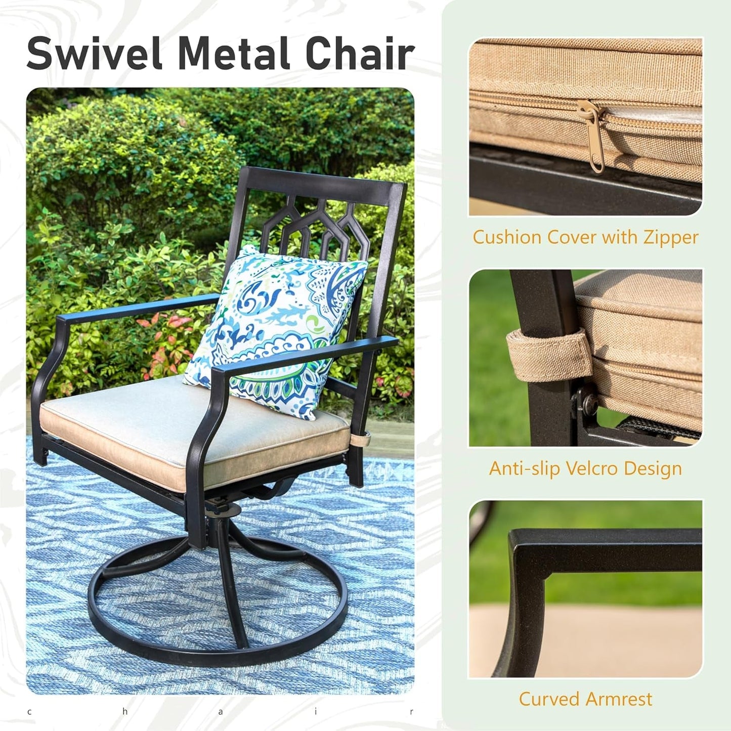 Patio Dining Set 5 Pieces Patio Table and Chairs, 37" Patio Dining Table X 4 Patio Swivel Dining Chairs with Cushion Outdoor Furniture Set for Backyard Lawn Pool Weather Resistant-3