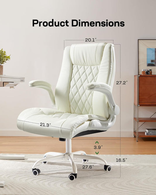 Executive Office Chair with Flip-Up Armrests,Pu Leather Ergonomic Desk Chair Height-Adjustable Swivel Rolling Computer Desk Chair-1