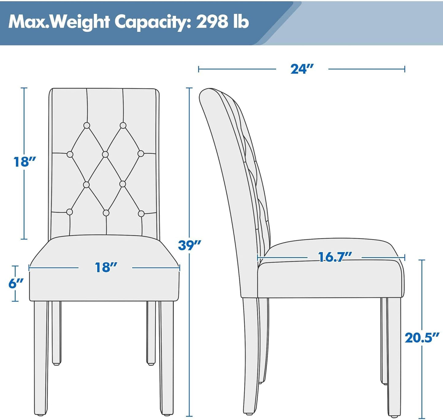 Button Tufted Dining Chairs Parsons Chair Set of 2, Faux Leather Dining Room Chairs Side Chairs High Back for Home Kitchen Living Room, Gray-2