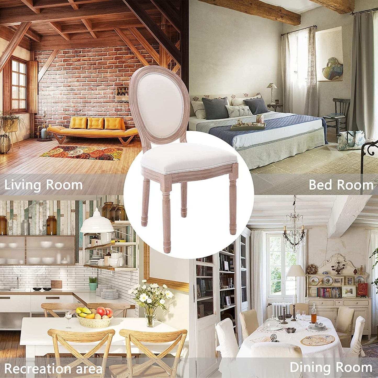 Set of 4 French Country Oval Fabric Dining Chairs-1