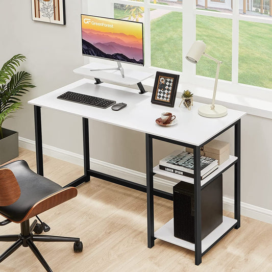 Small White Desk with Monitor Stand and Storage-1