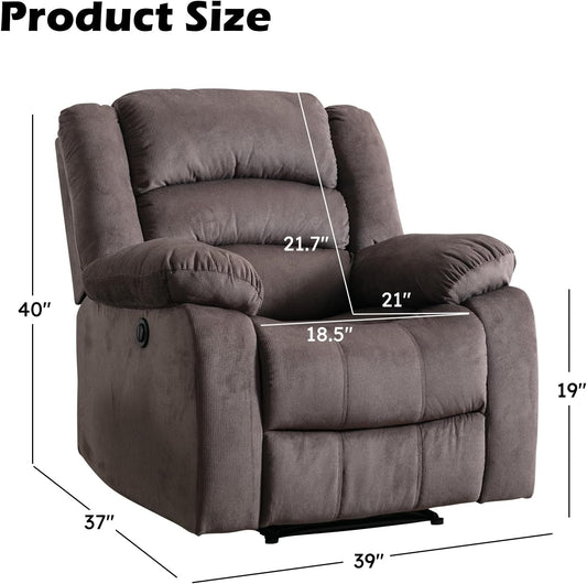 Classic Power Recliner Chair, Oversized Electric Reclining Chair with Overstuffed Cushion and Back, Soft Fabric Adults Single Recliner Sofa for Living Room, Brown-1