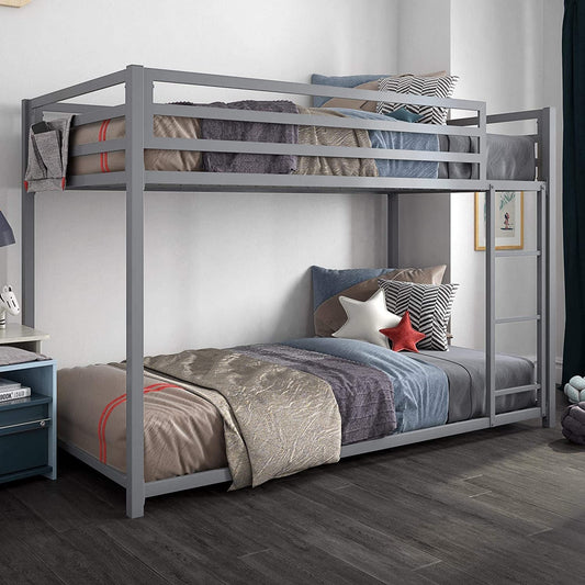 Metal Triple Bunk Bed with Guardrails-1