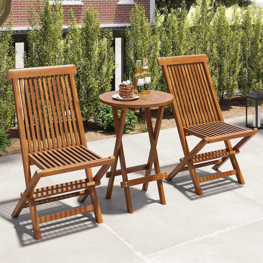 3 Pieces Patio Bistro Set Teak Wood Bistro Table and Chairs Set of 2, Outdoor Conversation Set Patio Chairs Set of 2 without Installation for Backyard, Balcony, Deck, Porch-1