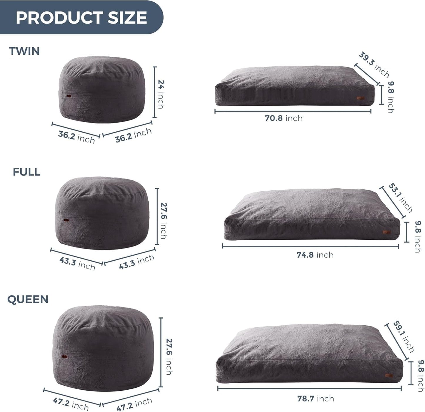 Giant Bean Bag Chair Bed for Adults, Convertible Beanbag Folds from Lazy Chair to Floor Mattress Bed, Large Floor Sofa Couch, Big Sofa Bed, High-Density Foam Filling, Machine Washable-2