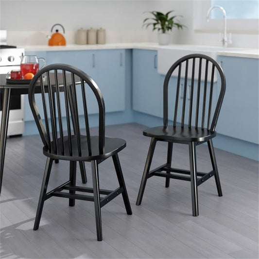 Windsor 2-Piece Chair Set, Solid Wood, Black Finish-1