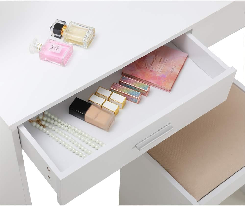 Large Vanity Set with 10 Light Bulbs, 2 Drawers (White)-3