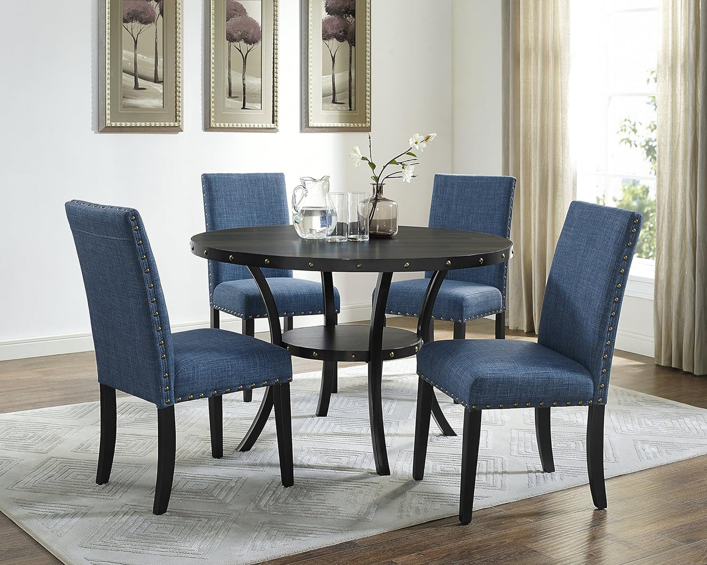 Biony Blue Fabric Dining Chairs with Nailhead Trim, Set of 2-4