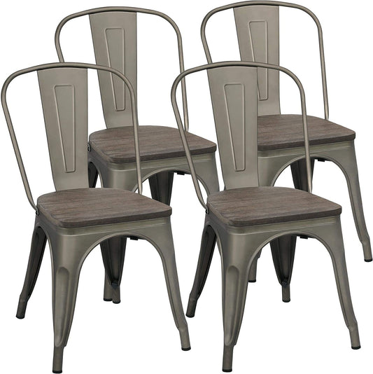 Metal Dining Chairs Set of 4, Gun Metal-1