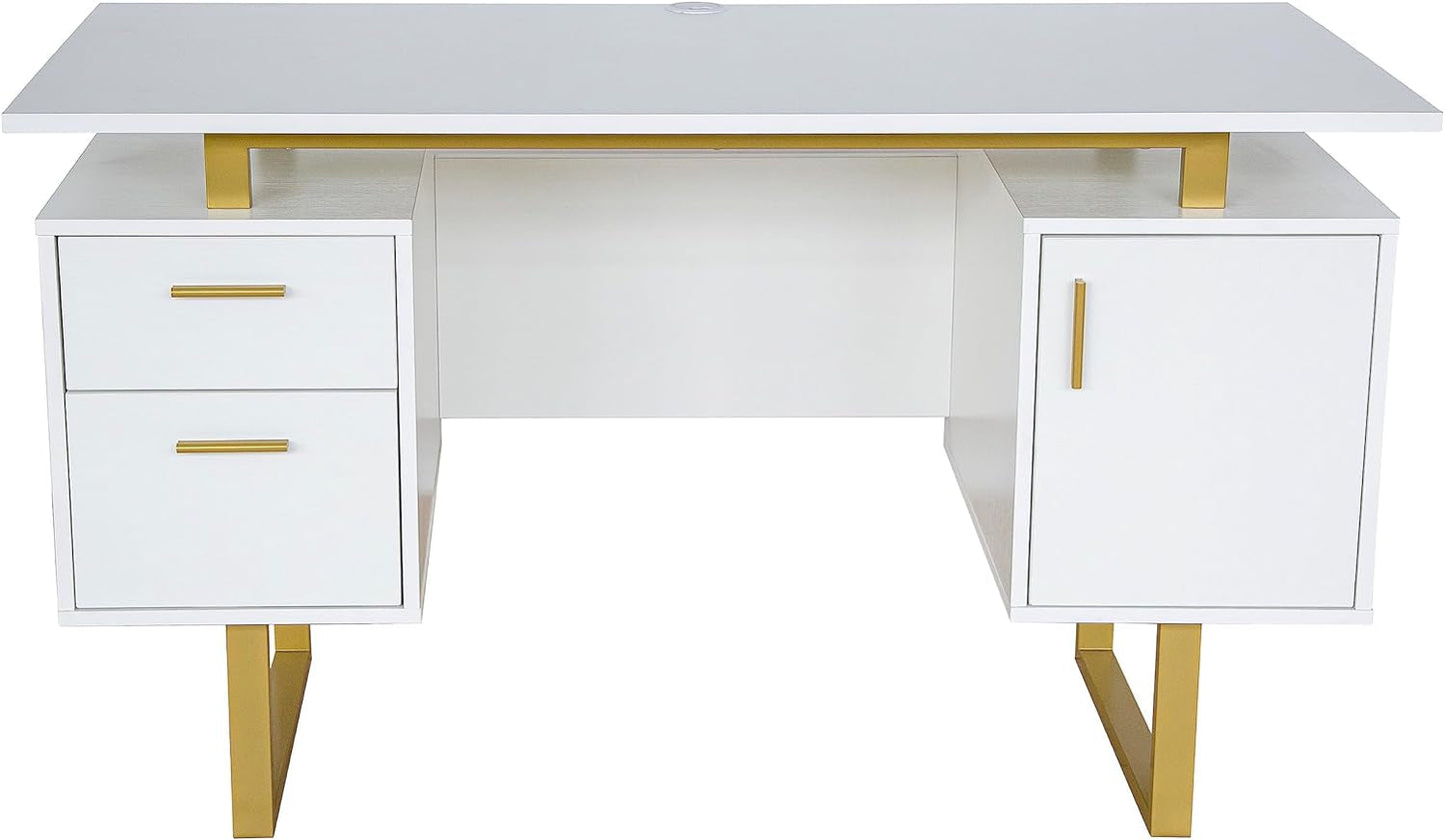 51" White Gold Desk with Storage Cabinet-3
