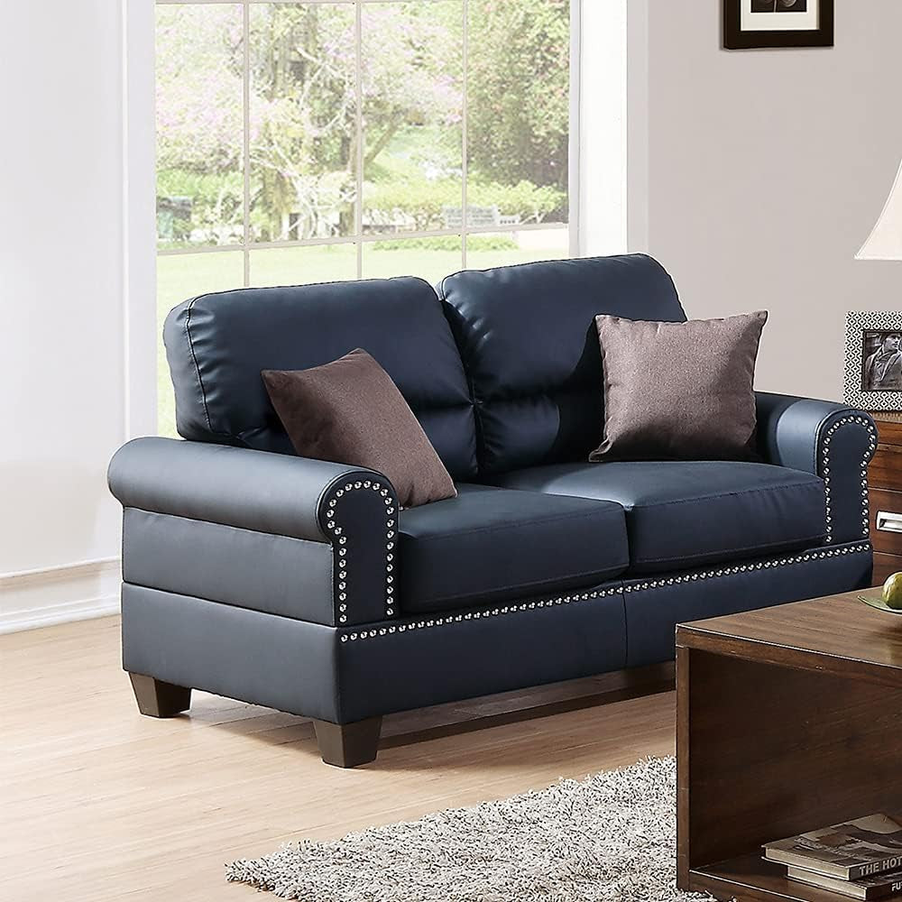 Bobkona Shelton Bonded Leather 2 Piece Sofa and Loveseat Set, Black-3