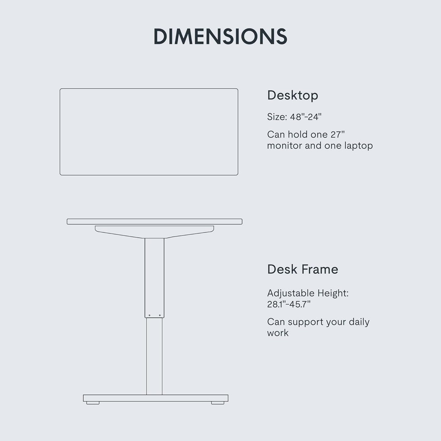 EN1 Whole-Piece Standing Desk 48 X 24 Inches Height Adjustable Electric Desk Sit Stand Desk Home Office Desks (Black Frame + White Table Top, 2 Packages)-4