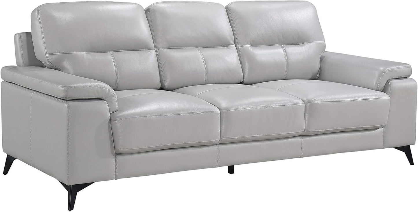 89" Leather Sofa, Silver Gray-0