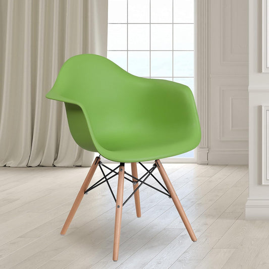 Alonza Series Green Plastic Chair with Wooden Legs-1