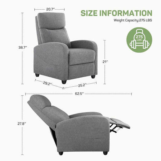 Recliner Chair with Massage and Lumbar Support, Small Fabric Home Theater Seating, Adjustable Modern Reclining Chair for Adults in Living Room-1
