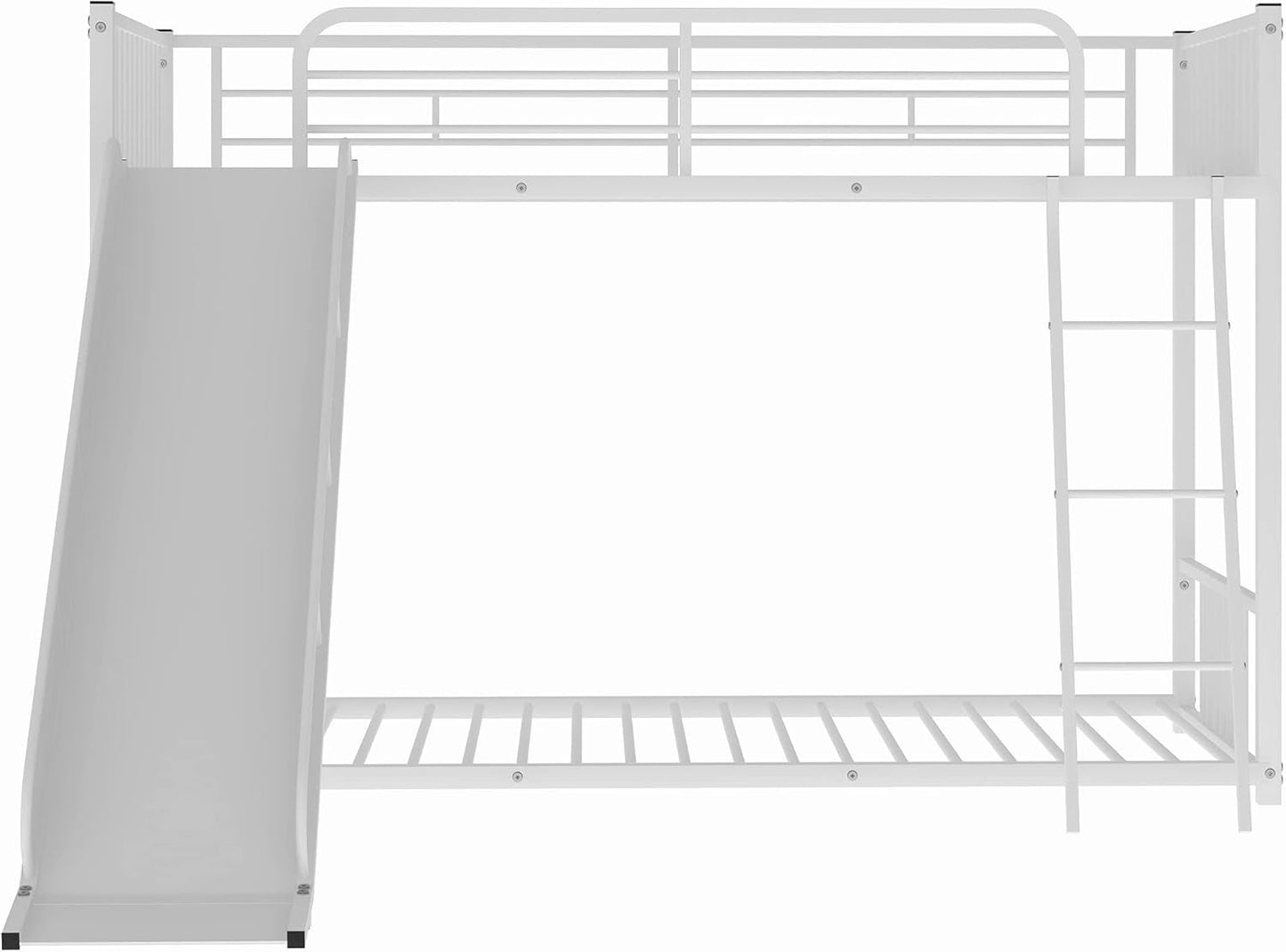 Bunk Bed with Slide, Metal Twin over Twin Bunk Bed with Slide and Ladder, Made of Heavy Duty Steel, for Kids Girls Boys Teens – White-4