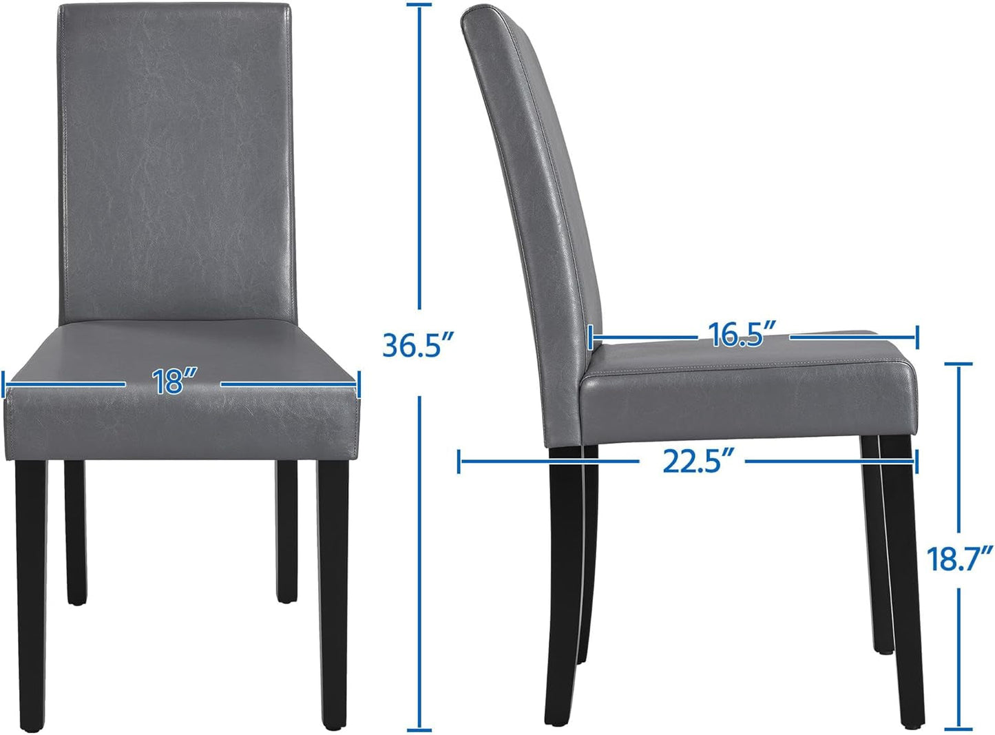 Set of 4 Dining Chairs Faux Leather High Back Kitchen Chair Upholstered Armless Side Chair with Waterproof Surface and Wood Legs for Home and Restaurant, Gray-2