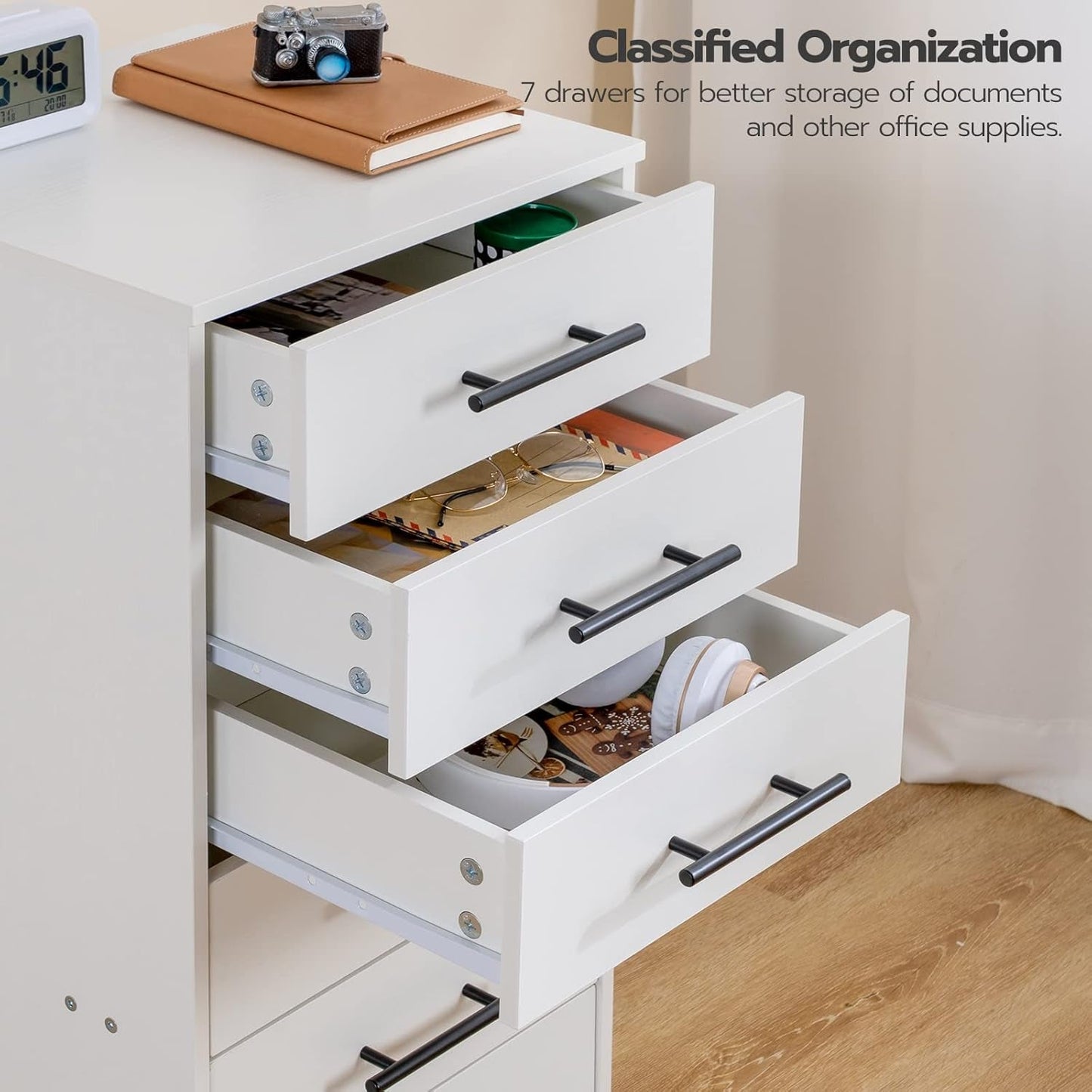 7-Drawer Chest, File Cabinet, Wooden File Cabinet, Office Cabinet with Drawers, Storage Cabinet, for Home Office, Study, Easy Assembly, White WT07WJ01-3