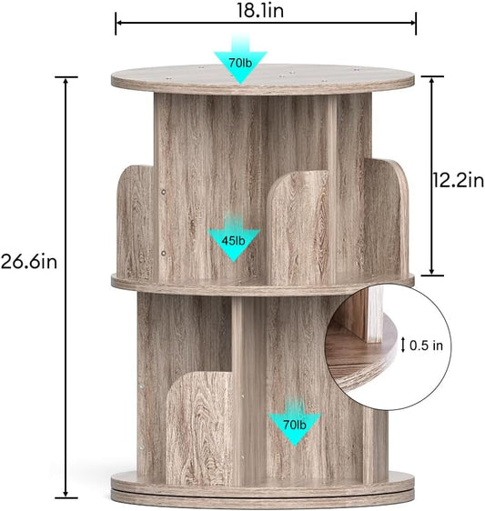 Small Rotating Bookshelf, 2 Tier Revolving Bookcase 360° Display round Bookshelf Narrow Swivel Corner Book Shelf Standing Bookcase Adult Bedroom-1