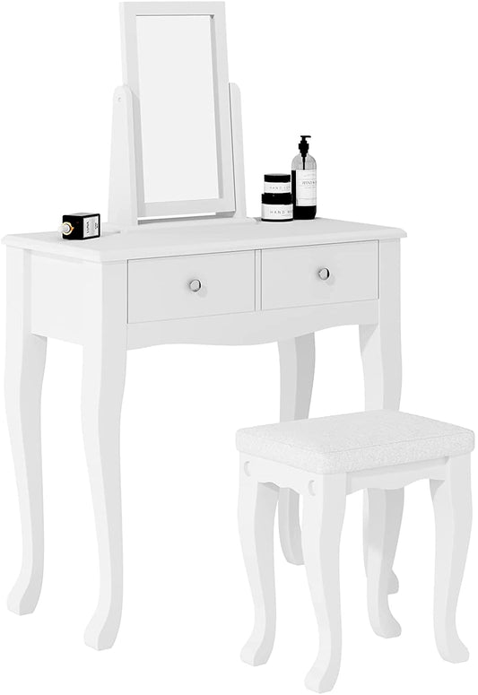 Makeup Vanity Table Set with 360° Rotation Mirror-1